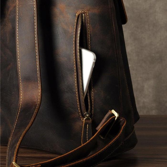 Genuine Leather Mens Cool Backpack Sling Bag Large Brown Travel Bag Hiking Bag for men