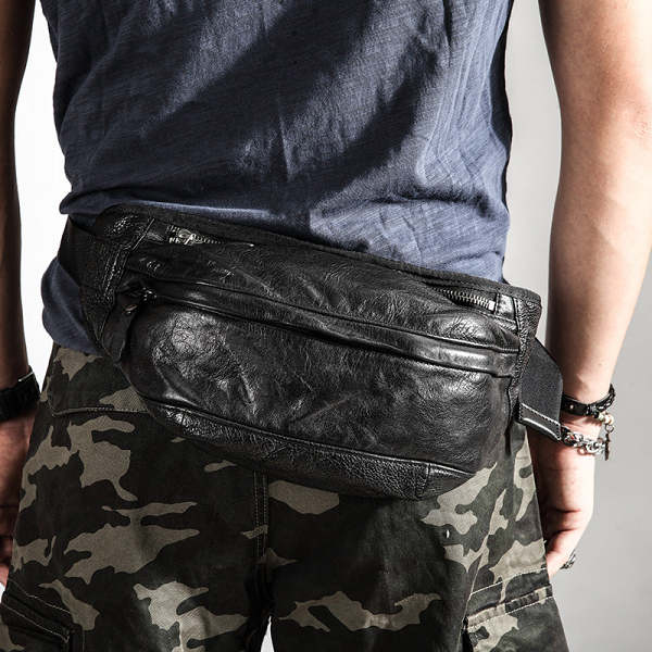 Cool Brown Leather Fanny Pack Crossbody Men Chest Bag Leather Waist Bag Hip Bag Leather Bum Pack For Men