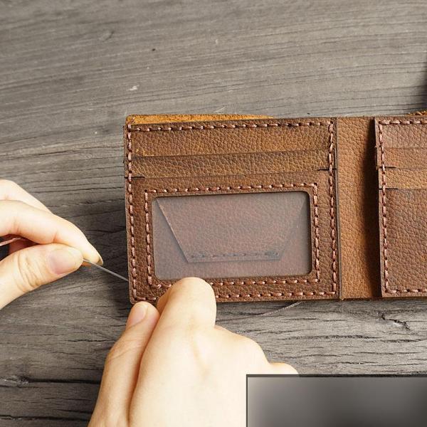 Handmade Brown Leather Mens Bifold Billfold Wallets Slim Brown Small Wallet for Men