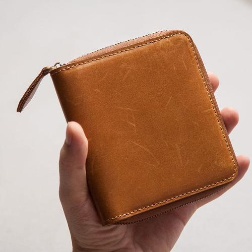 Vintage Leather Mens Small Wallet Zipper Small Wallet for Men