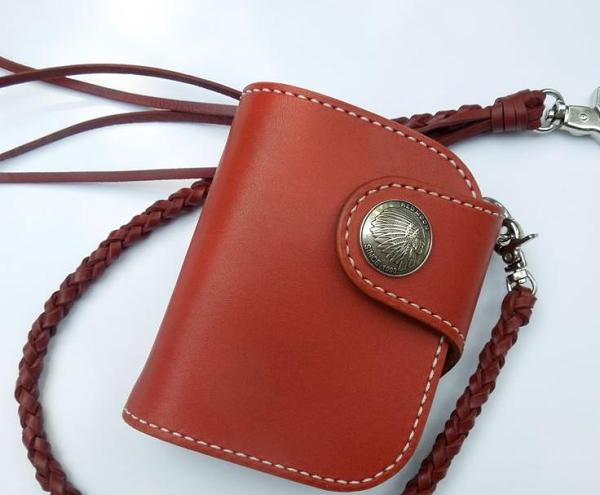 Handmade Leather Biker Wallet Mens Cool Short Chain Wallet Trucker Wallet with Chain