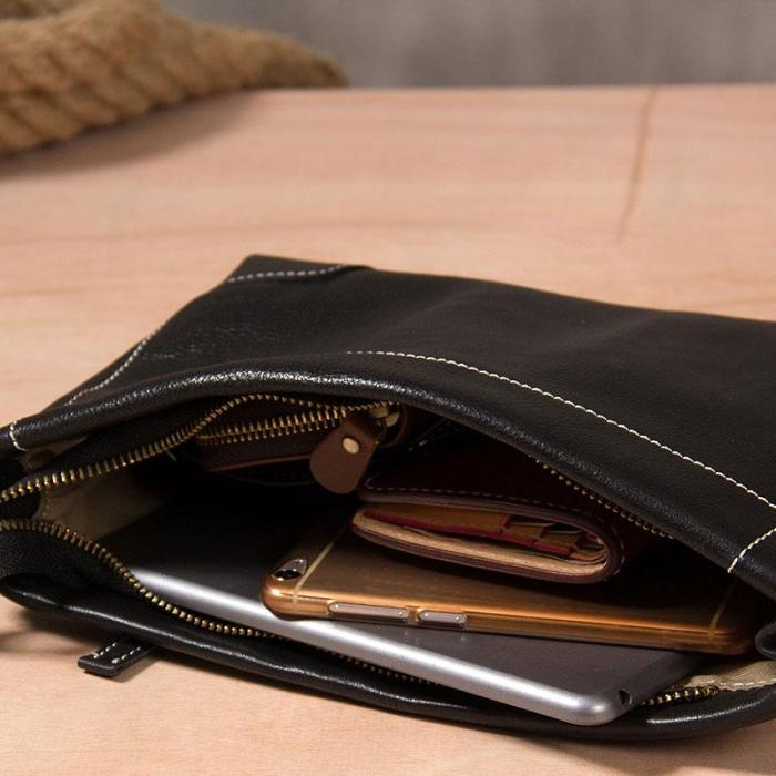 Cool Leather Mens Clutch Wristlet Bag Black Zipper Clutch Wallet for Men