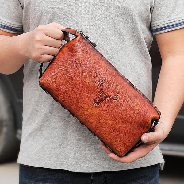 Leather Toiletry Bag for Men Cool Brown Leather Men's Clutch Bag Leather Dopp Kit Bag