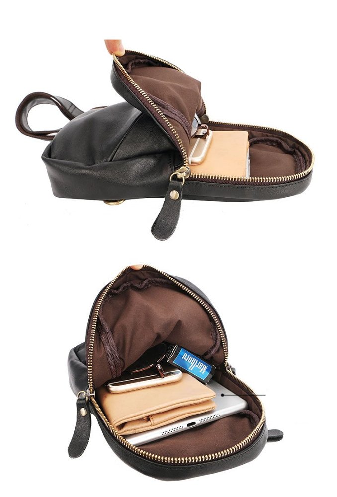 Vintage Dark Brown Leather Mens Chest Bag Black Sling Bag Sling Pack For Men