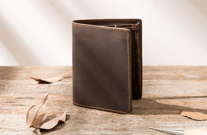 Cool Leather Vintage Mens Slim Small Wallets Zipper billfold Wallets for Men