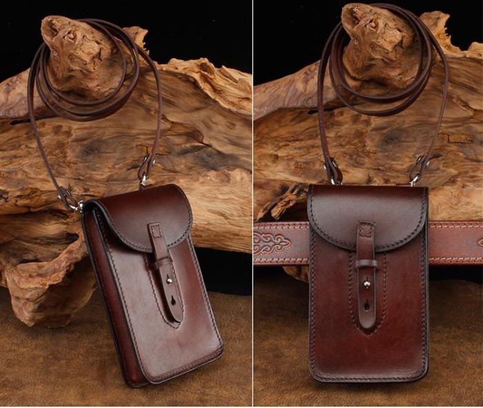 Cool Leather Mens Biker Cell Phone Holster Belt Pouch Side Bag Shoulder Bag for Men