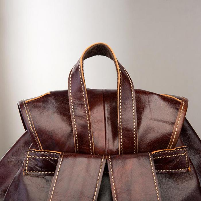 Vintage Brown Leather Men's Backpack 14'' Computer Backpacks Travel Backpack For Men