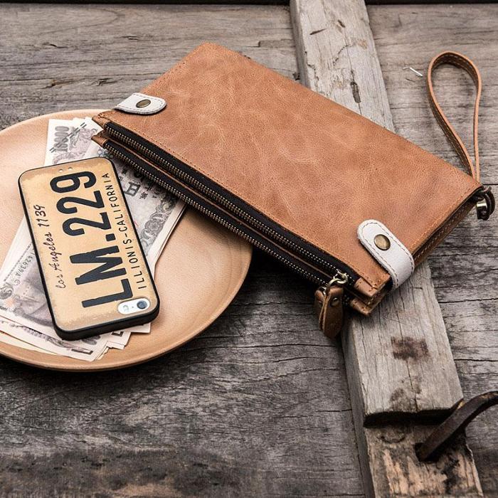 Leather Long Wallets for men Bifold Vintage Men Long Wallet