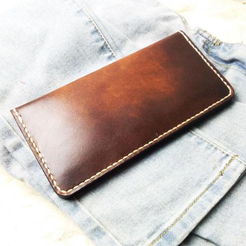 Vintage Leather Bifold Mens Long Wallet Coffee Leather Long Wallets for Men