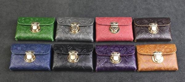 Handmade Leather Floral Mens Cool Short Wallet Card Holder Small Card Slim Wallets for Men