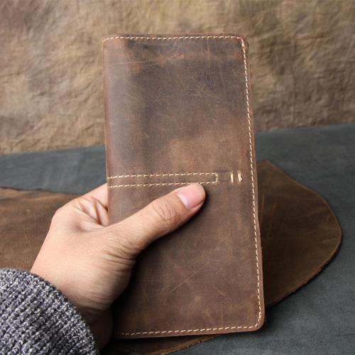 Vintage Leather Long Wallets for men Trifold Men Long Wallet