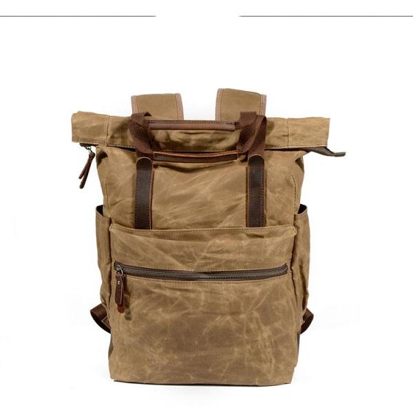 Cool Canvas Leather Mens Black College Backpack 15'' Computer Backpack Travel Backpack Hiking Bag for Men