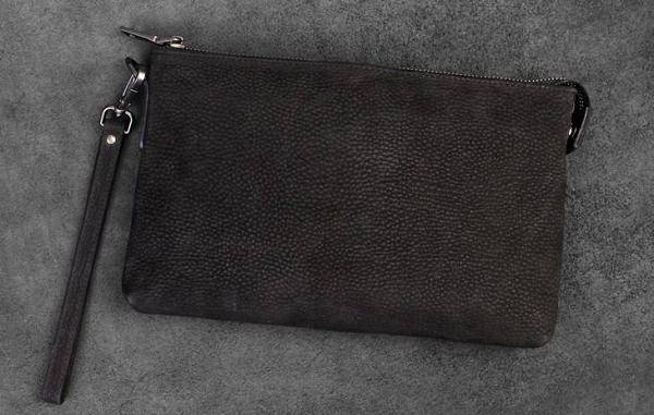 Handmade Leather Mens Clutch Cool Slim Wallet Zipper Clutch Wristlet Wallet for Men