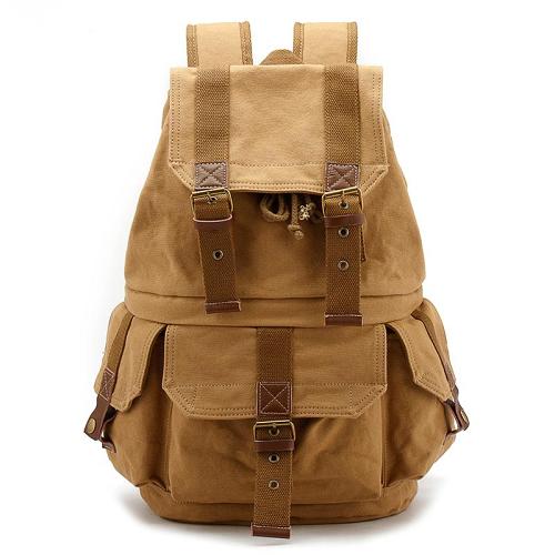Khaki CANVAS WATERPROOF Womens 15'' MENS BACKPACK LARGE School Backpack Hiking Backpack FOR MEN