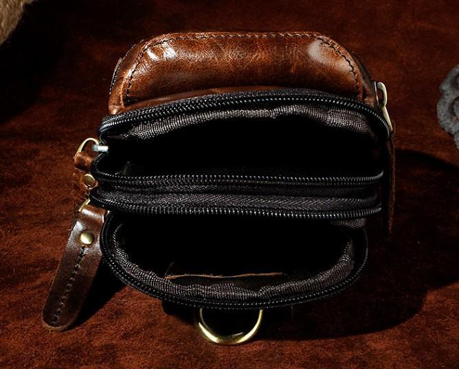 Mens Small Leather Belt Pouch Holster Belt Case Cell Phone Waist Pouch for Men