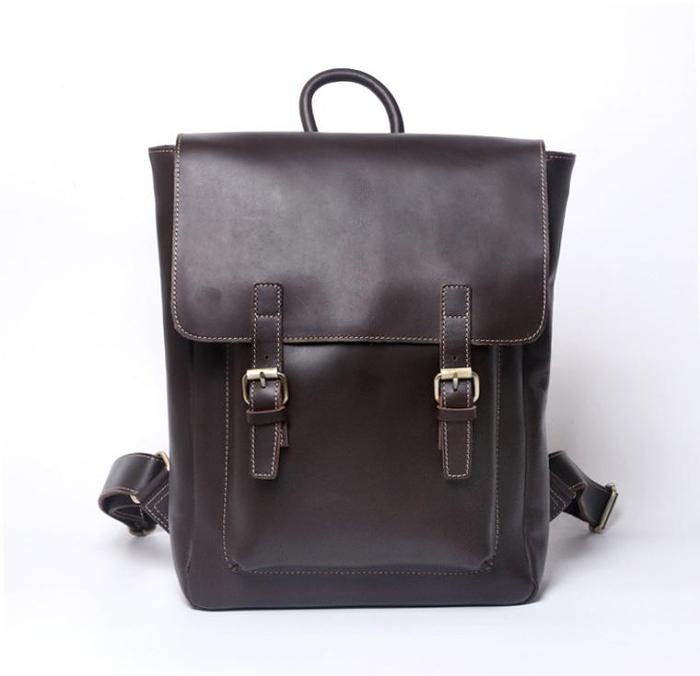 Genuine Leather Mens Cool Backpack Sling Bag Large Black Travel Bag Hiking Bag for men