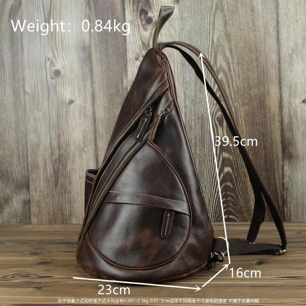 Brown Leather Men's Sling Bag Chest Bag Vintage One shoulder Backpack For Men