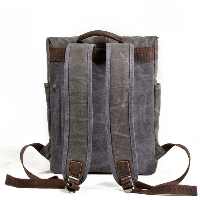Cool Canvas Leather Mens Large Waterproof Black 15‘’ Backpack Travel Backpack Khaki Computer Backpack for Men