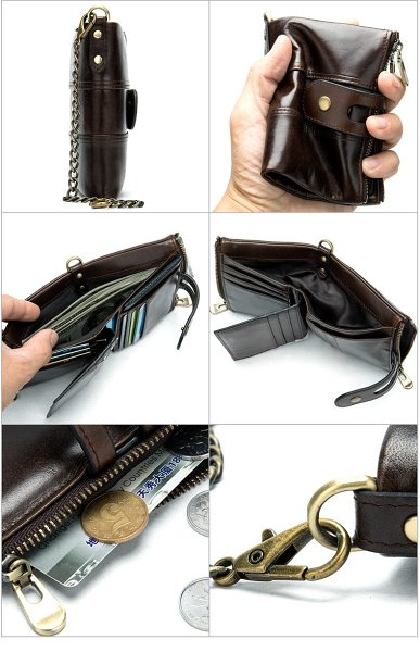 Cool Brown Leather Men's Biker Chain Wallet Black Small Wallet with Chain For Men