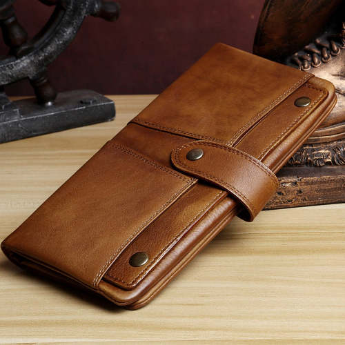 Handmade Leather Mens Cool Long Leather Wallet Card Wallet Clutch Wristlet Wallet for Men