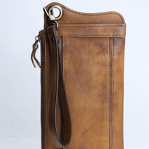 Handmade Mens Cool Long Leather Chain Wallet Cards Biker Trucker Wristlet Wallet