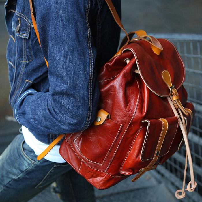 Cool Handmade Leather Mens Backpack Travel Backpacks Laptop Backpack for men