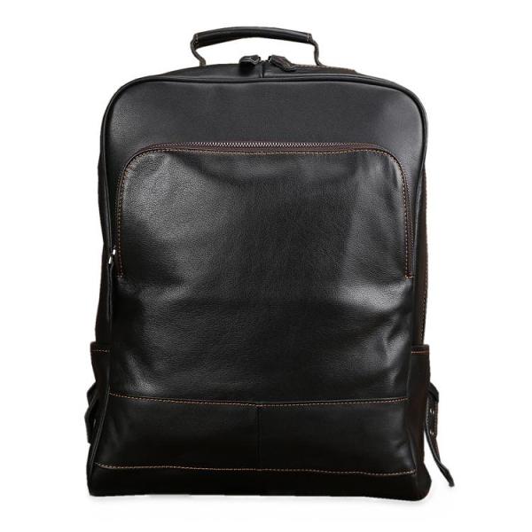 Black Leather Men's 15 inches Computer Backpack Travel Backpack Black Large College Backpack For Men