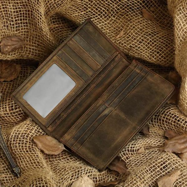 Slim Vintage MENS Leather Bifold Wallet Long and Small Wallet billfold Wallet for MEN