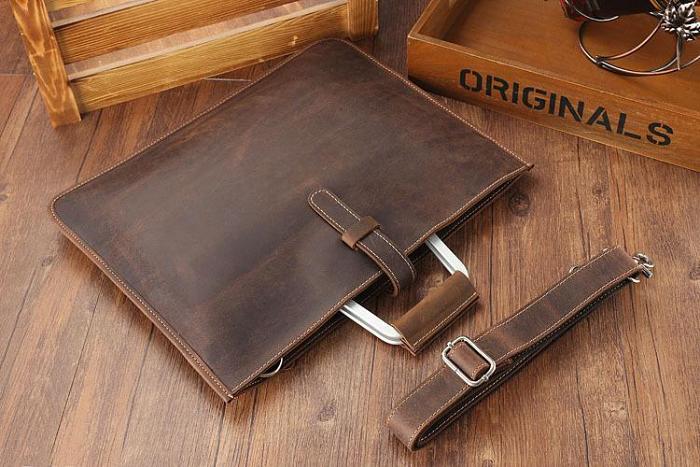 Handmade Leather Men Vintage Briefcase Handbag Laptop Bag For Men