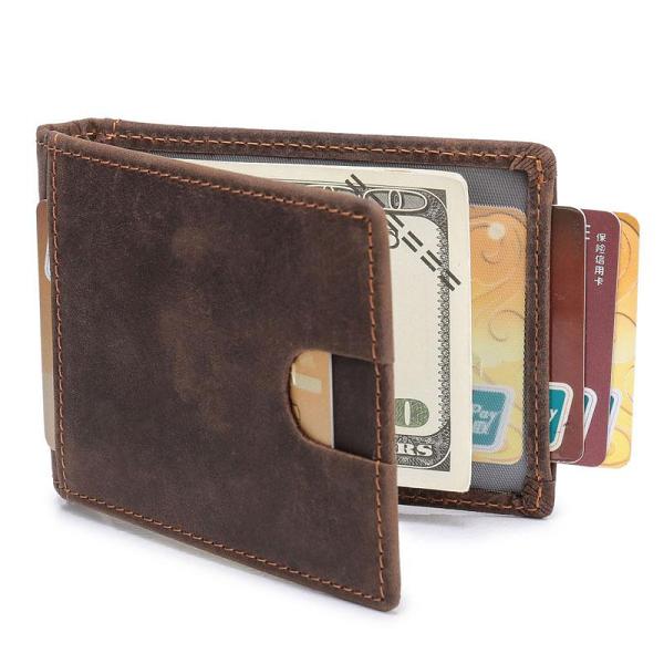 RFID Brown Leather Men's Small Wallet billfold Wallet Black Front Pocket Wallet For Men