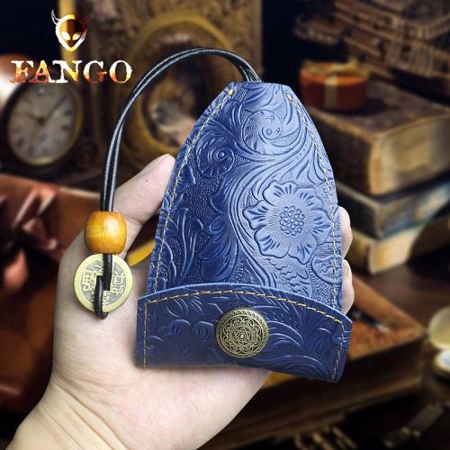 Handmade Leather Floral Mens Cool Car Key Wallet Coin Wallet Pouch Car KeyChain for Men