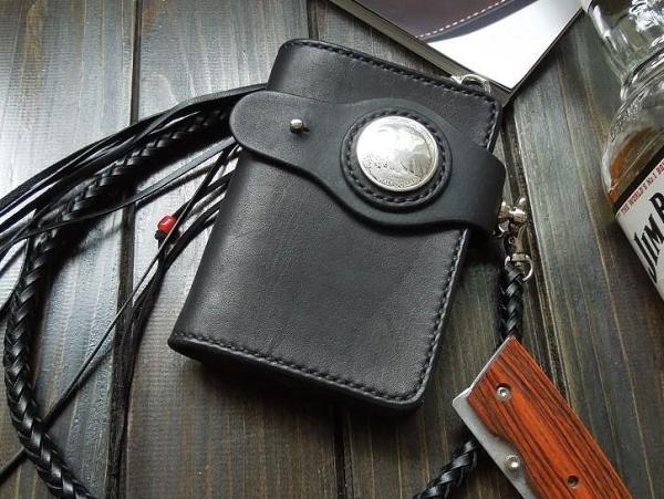 Handmade Leather Biker Wallet Mens Cool Short Chain Wallet Trucker Wallet with Chain