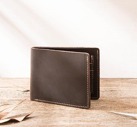 Vintage Leather Mens Small Wallets Bifold Slim Front Pocket Wallet for Men