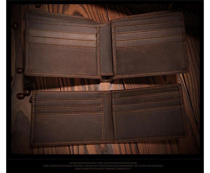 Handmade Brown Leather Mens Bifold Billfold Wallets With Coin Pocket Small Wallet for Men