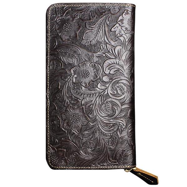 Handmade Leather Floral Mens Cool Travel Long Wallet Card Holder Card Slim Clutch Wallets for Men