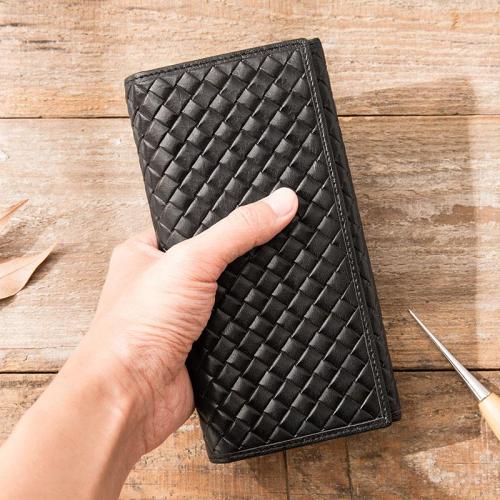 Cool Black Braided Leather Mens Long Wallet Long Wallet for Men