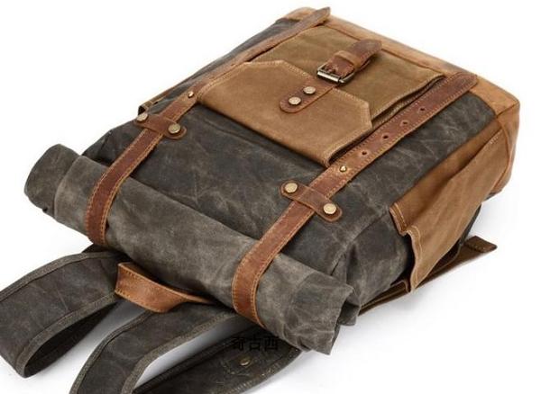 Waxed Canvas Backpack Army Green Travel Waxed Canvas Rucksack for Men Women
