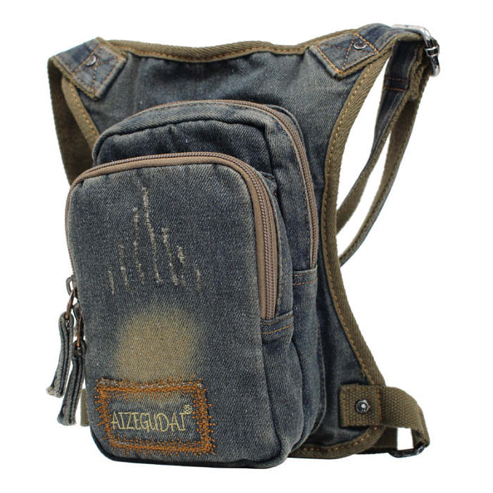 Mens Denim Thigh Bag Fanny Pack for Men Drop Leg Bag Blue Jean Waist Bag