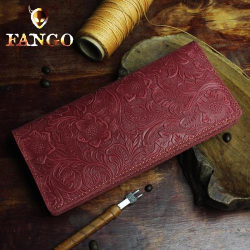 Handmade Leather Floral Mens Cool Travel Long Wallet Card Holder Card Slim Clutch Wallets for Men