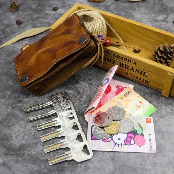 Vintage Leather Men's billfold Key Wallet Brown Key Case Card Wallet For Men