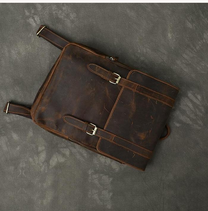 Cool Leather Mens 14 Dark Brown Hiking Backpack Travel Backpack College Backpack for Men