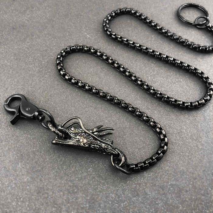Cool STAINLESS STEEL Mens Black Wallet Chain Long Dragon Pants Chain For Men