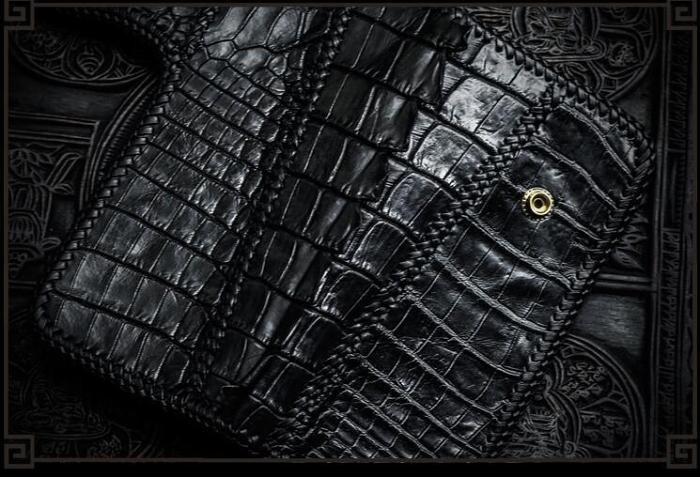 Handmade Leather Black Mens Chain Biker Wallet Cool Leather Wallet Long Clutch Wallets for Men