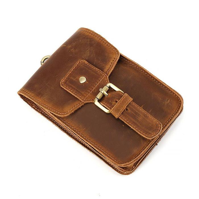 Vintage Brown Leather Men's Belt Pouch Cell Phone Holster Belt Bag For Men