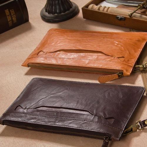 Cool Leather Mens Clutch Wristlet Bag Vintage Zipper Clutch for Men