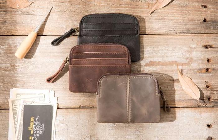 Leather Mens Coin Holders Slim Front Pocket Wallet Change Wallet for Men