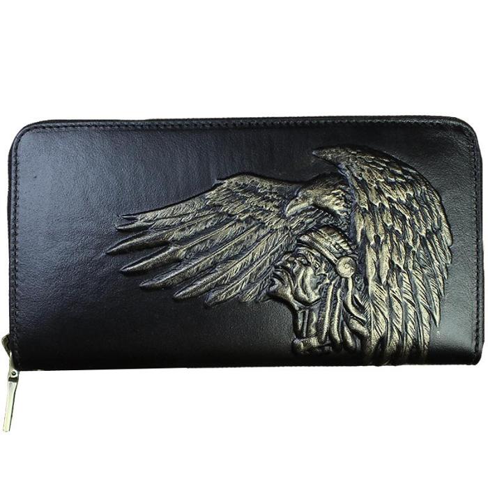 Handmade Leather Mens Tooled Indian Cool Zipper Phone Travel Long Wallet Card Holder Card Slim Clutch Wallets for Men