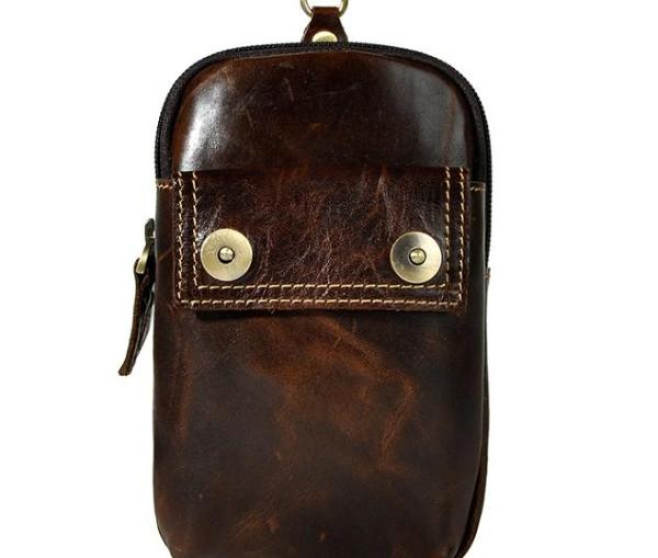 Leather Mens WAIST POUCH with Belt Loop Cell Phone Holster Belt Pouch for Men