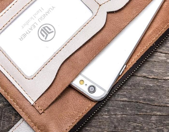 Leather Long Wallets for men Bifold Vintage Men Long Wallet