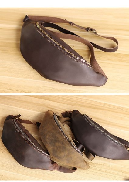 Brown Cool Leather Mens Fanny Pack Hip Pack Bum Pack Waist Bag Pack For Men